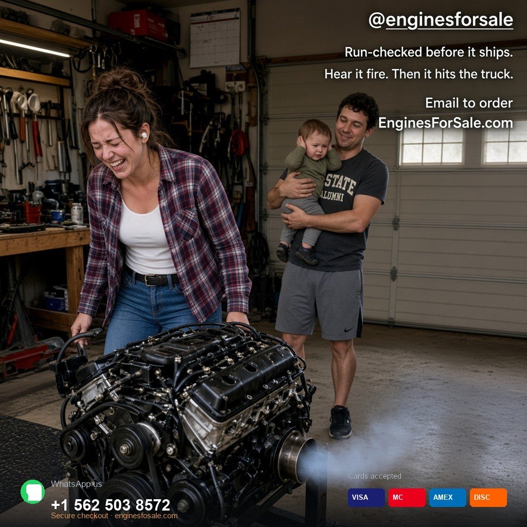 Woman listening to a run-tested engine in a home garage